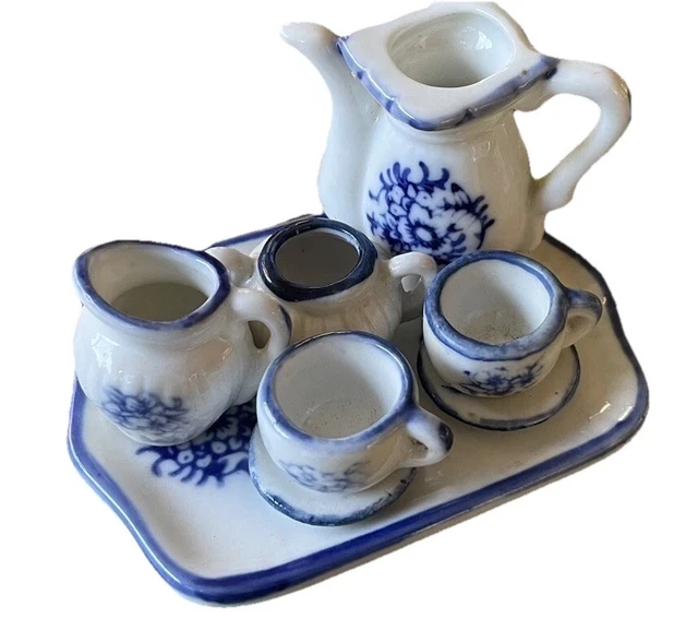 KiBcsLic Vaisselle Miniature pour Maison de Poupée Adapté Aux Enfants Mini Vaisselle de Cuisine Jouet Finition Soignée Service à Café et Gâteaux Miniatures, Blanc, Set De Bols