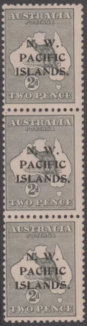 Stamps 2d grey Kangaroo 3rd watermark NWPI overprint SG 94 in A-B-C strip 3, MNG