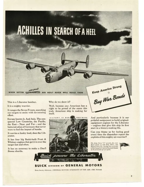 1943 Buick Pratt Whitney Engines for US B-24 Liberator Bomber WWII Print Ad 4