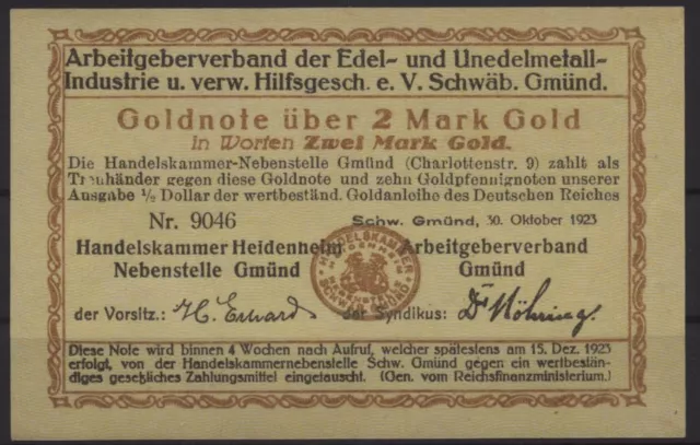 [20381] - GOLD-NOTGELD SCHWÄBISCH-GMÜND, Arbeitgeber-Verband, Handelskammer Heid