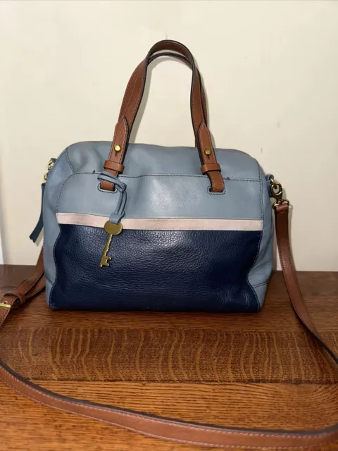 FOSSIL NAVY BLUE Leather Logo Crossbody MESSENGER Satchel Shoulder HOBO BAG  £6.50 - PicClick UK