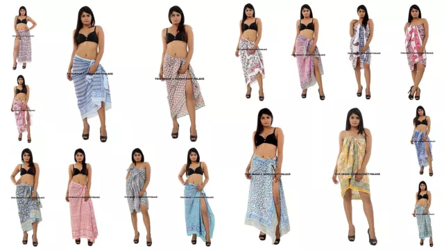 10 PC LOT Hand Block Print Ladies Beach Dress Cover up Kaftan Sarong Summer Wrap