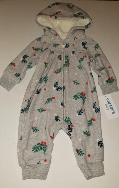 Carter's Baby Girl Fleece Hooded Holly Jumpsuit - Infant Size 3 Months - New
