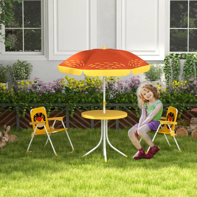 KIDS GARDEN FOLDING Table and Chairs Set Outdoor Patio Children Set with  Parasol £19.99 - PicClick UK