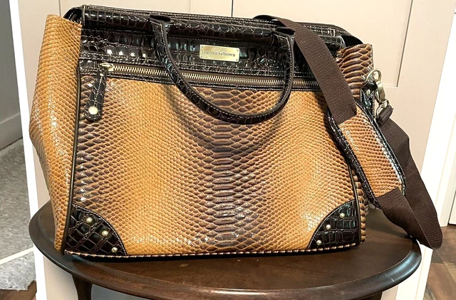 Samantha Brown Dowel Travel Bag Croc Embossed Brown Weekender Carry On Computer