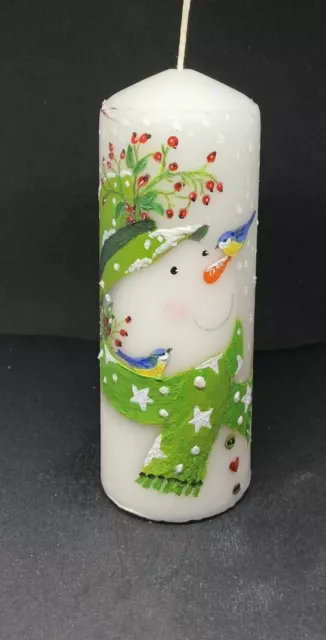 Christmas Snowman with Blue Tit birds.Hand painted .Unique and unusual gift.