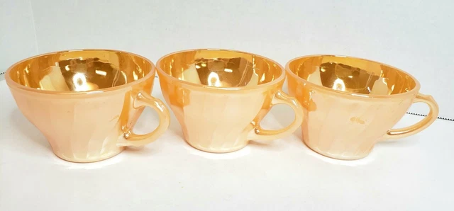 Vintage Fire King Swirl Anchor Hocking Peach Lustre Swirl Coffee Cup Set of 3