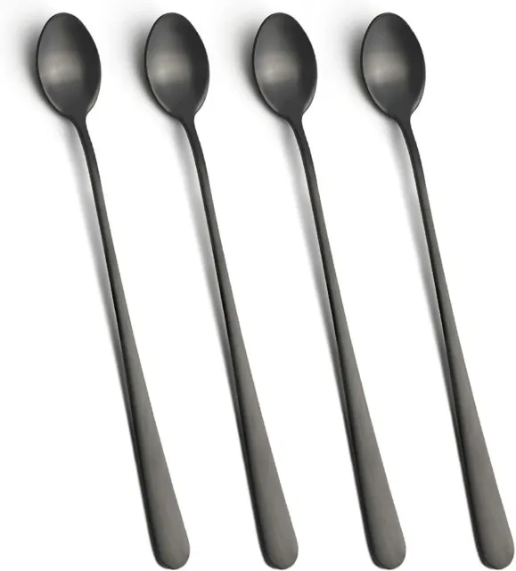 Long Handle Stirring Spoon 9-inch Black Ice Tea Spoons Stainless Steel Ice Cream
