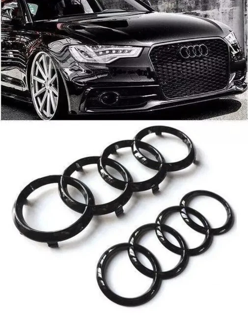 2X AUDI GLÄNZEND schwarz vorne hinten Ringe Emblem Grill 273mm + 192mm ...