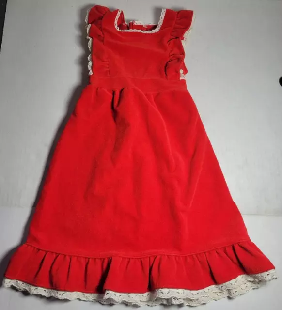 VINTAGE Her Majesty Red and White Dress Girls Size 2T Sleeveless Lace Trim