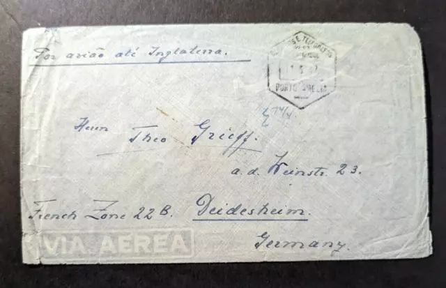 1947 Portuguese Mozambique Airmail Cover Porto Amelia to Deidesheim Germany