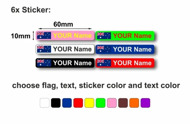 6x sticker personalised bike frame helmet car cycle bike decals name flag