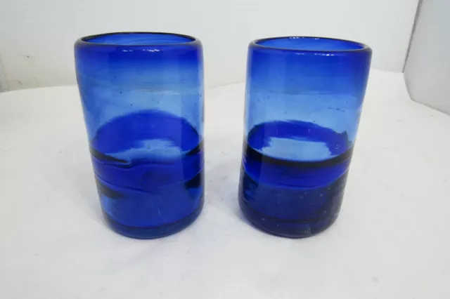 Two Hand Blown Glass Cobalt Blue Tumblers 5’’ Height Beautiful Condition