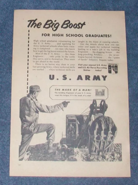 1951 U.S. Army Vintage Recruitment Ad "The Big Boost for High School Graduates"