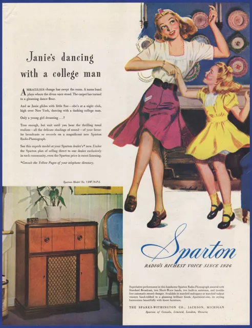 Vintage 1947 SPARTON Model 7-BW-76-PA. Radio Phonograph 1940's Ephemera Print Ad