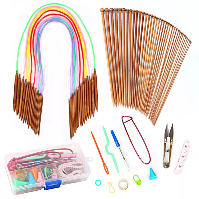 Knitting Needles Set-18 Bamboo Circular Knitting Needles + Tools & 36 Needle Kit