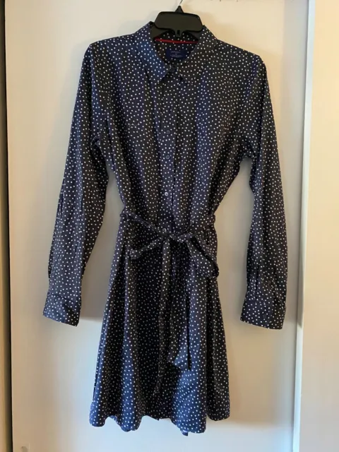 UNTUCKit Stretch Cotton Maryn Shirtdress Button Front Long Sleeve Navy Size 12