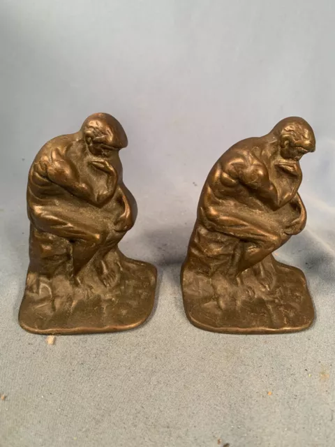 Antique Pair of Cast Iron Thinking Man or The Thinker Bookends Book Ends