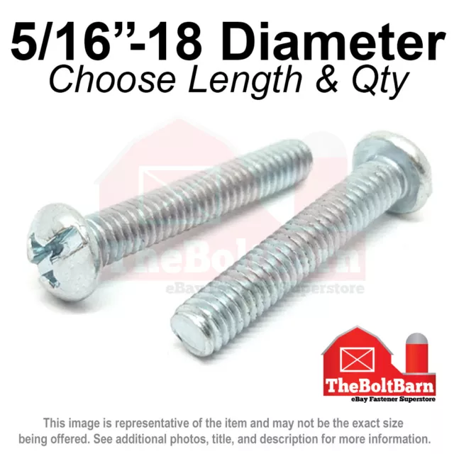 5/16"-18 Combo Round Head Machine Screws Bolts Zinc Coarse (Pick Length & Qty)