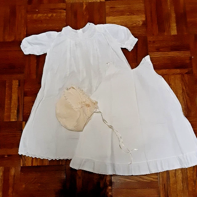 Antique Baptism Christening Gown Slip Cap 1920s Baby Doll Dress Display