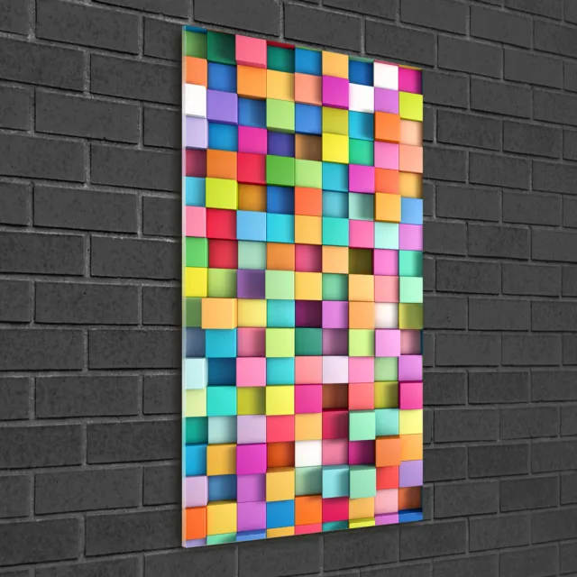 Wandbild Kunst-Druck auf Hart-Glas hochkant 50x100 Abstrakte Quadrate