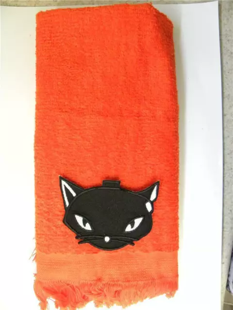 black cat  TOWEL  FREE SHIP fingertip  kitty kitten halloween witch orange wicca