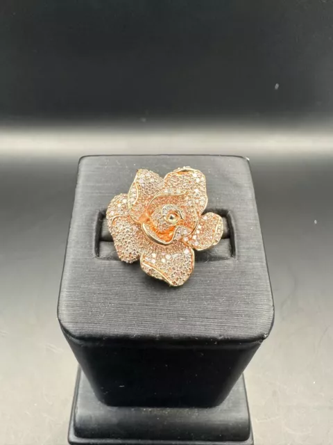 Beautiful Effy 14K Rose Gold Pave Rose 1-1/8cttw Diamond Ring Size 7 2