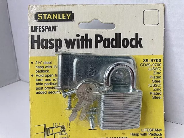 Stanley Lifespan 2 1/2" Hasp with Padlock Zinc Plated Steel 39-9700 NOS FR SHP
