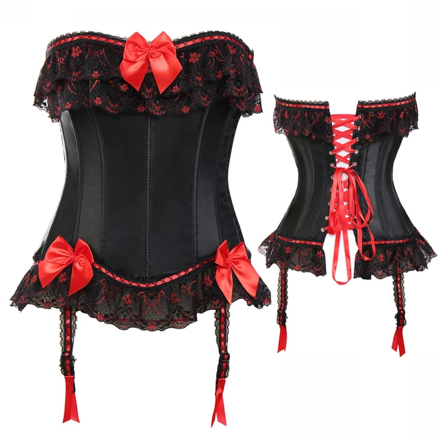 Sexy Women Waist Cincher Bustier Boned Corset Lace Up Overbust Top Basque Dress