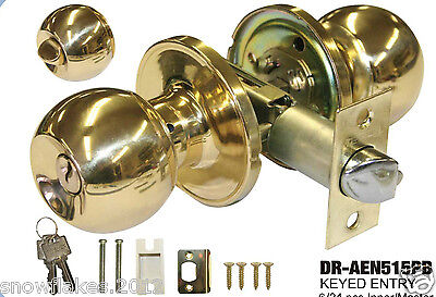 key entry locked polished brass door knob round handle front and rear door new