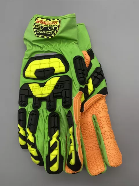 Vibram Ironclad Industrial Impact Oil Resistance Gloves Green Orange Men XXL 2XL