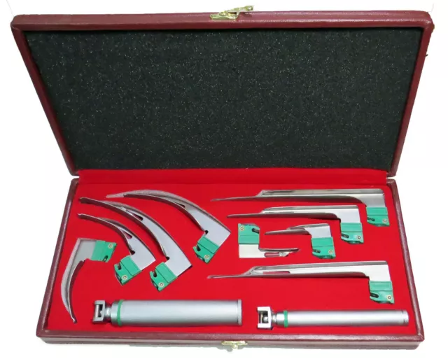 Fiberoptic Laryngoscope 9 Blades Set Mac & Miller + 2 Handles + Box Anesthesia