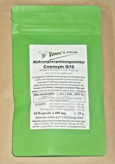 Coenzym Q10 je 200 mg - 60 Kapseln Ubichinon  hochdosiert - vegan | für 2 Monate