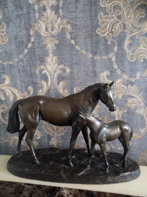 Genesis Fine Arts Mare And Foal Bronze Sculpture