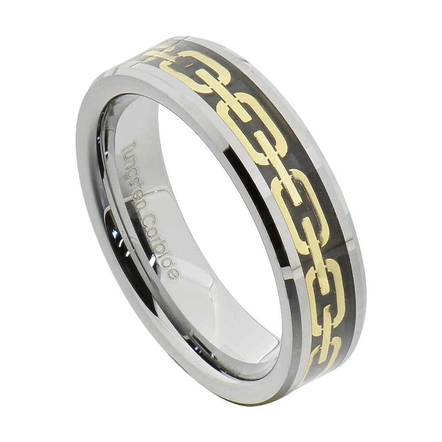 6mm Tungsten Carbide Engagement Wedding Ring For Women Gold Plated Celtic Chain