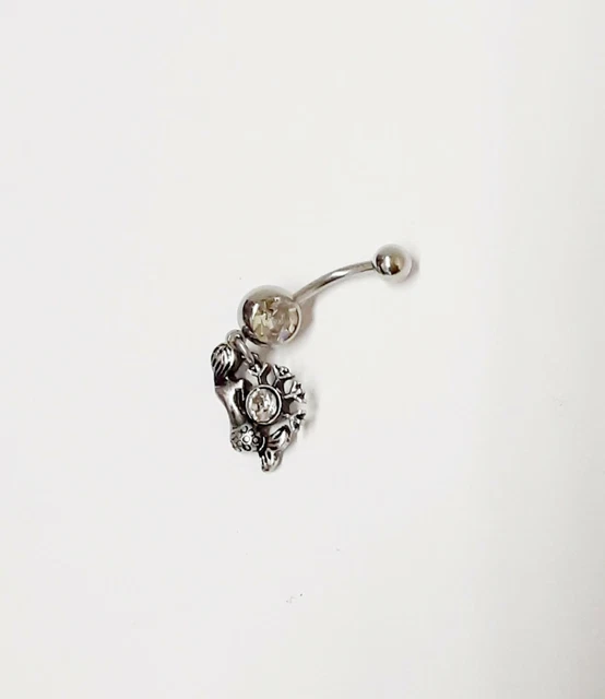 Belly Ring Nautical Mermaid w/Clear Gem Dangle Naval Steel Body Jewelry