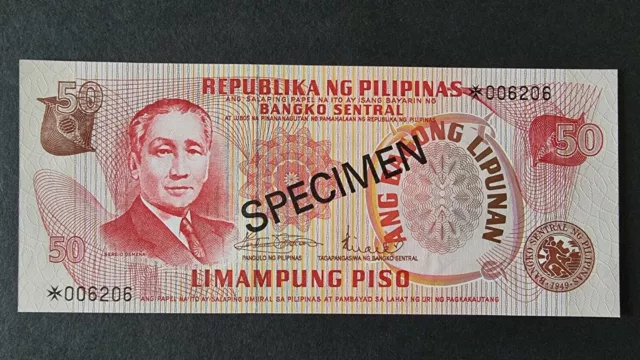 Philippines 1978 Specimen Banknote 50 Piso Rare Unc 006206