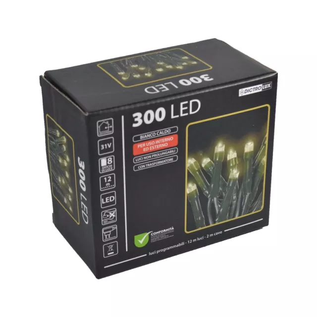 Luces LED de Navidad Blanco Cálido 300LED 12M 8 Juegos Exterior Interno