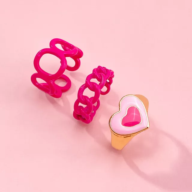 3pcsset Pink Heart Geometrie Ringe einstellbares Öl tropfende Ins Mode Ring