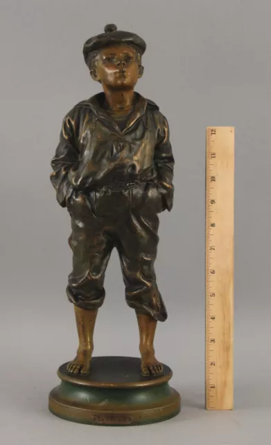 Antique Bronzed Spelter Statue Whistler Boy LE SIFFLEUR Szczeblewski Sculpture