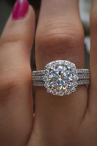 3.20Ct White Round Moissanite Halo Engagement Wedding 14K White Gold Ring