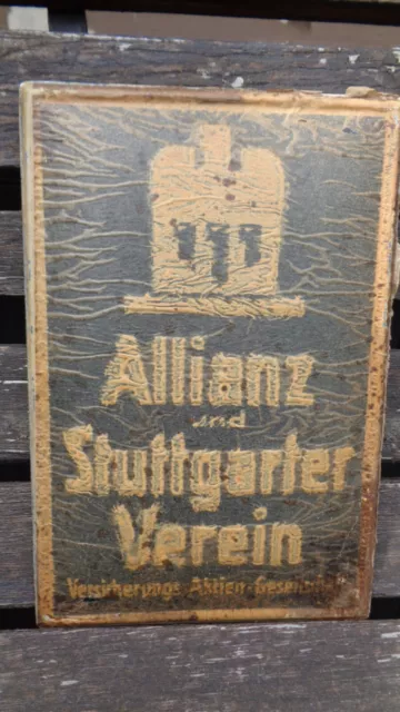 Schönes Altes Geprägtes Allianz Und Stuttgarter Verein - Blechschild Um 1930 -