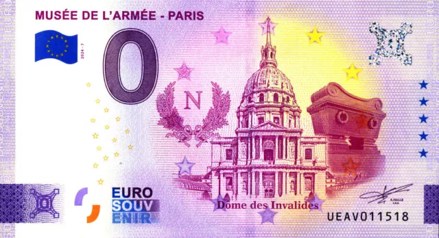 75007 Musée de l'Armée, 2024, Billet Euro Souvenir