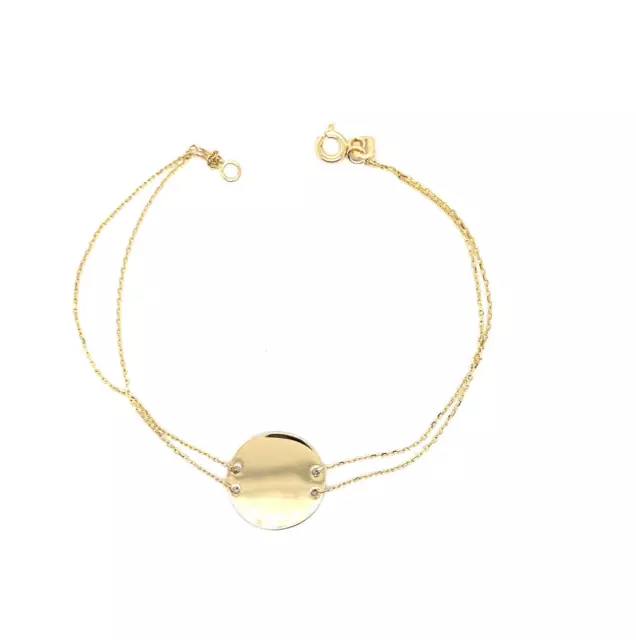 Damen Armband Gravur Platte Rund 585 Gelb Gold 14 Karat