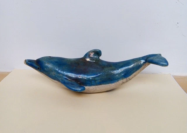 Türkis Raku Delfin von Crazy Clay, EICHE aus Südafrika 21 cm