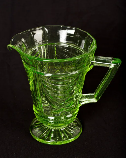 Vintage Sowerby Art Deco Green Pressed Glass Jug Pitcher Swag & Column Design 3