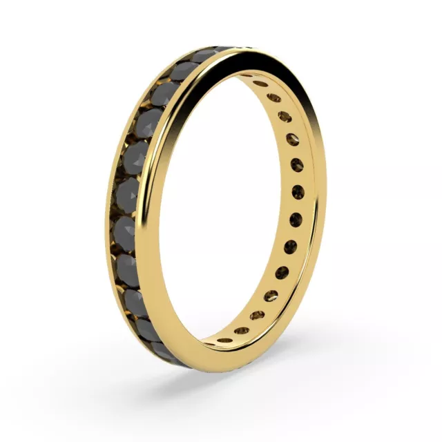 3.3MM 1.50 Carat Natural Round Black Diamond Full Eternity Ring  in Yellow Gold