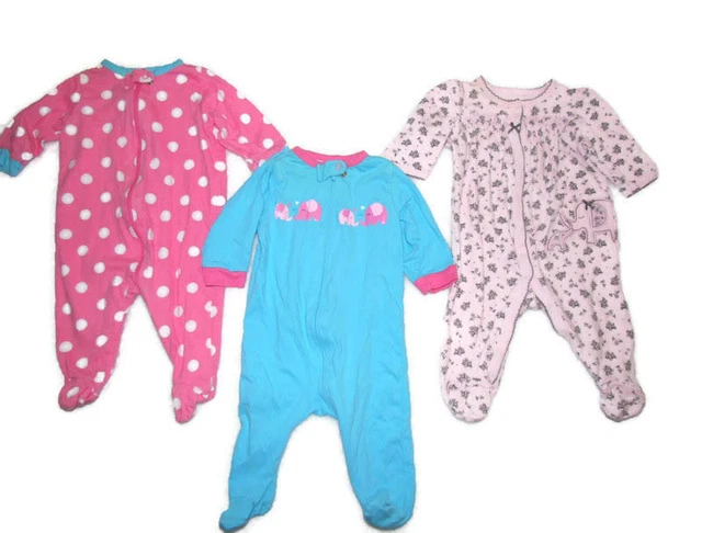 LOT of 3 Infant baby Girl SLEEPERS 3 Months - GERBER & LITTLE ME