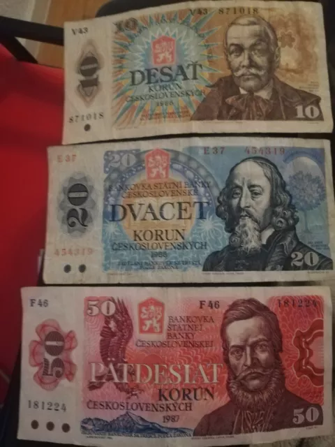 Tschechoslowakei Banknote 10, 20 und 50 Korun alte Geldscheine und Münzen