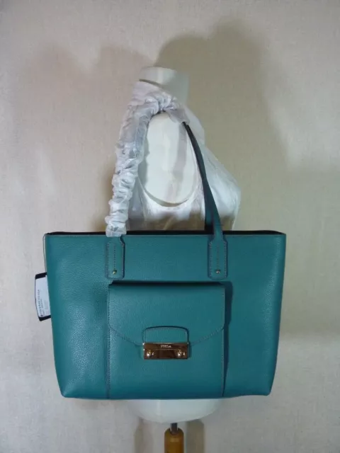 NWT FURLA Malachite Green Pebbled Leather Julia Tote Bag $398 - Made in Italy